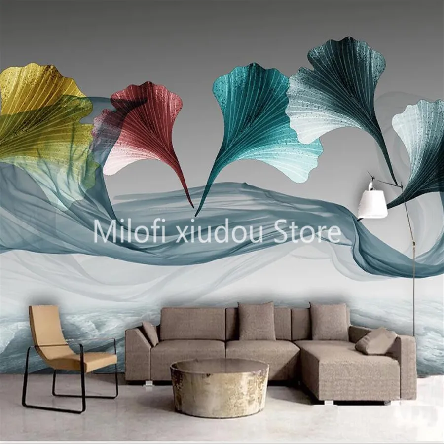 

Milofi custom 3D wallpaper mural ginkgo leaf line high-end living room bedroom background wall decoration painting wallpaper