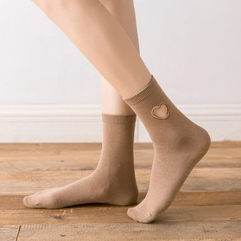 

1 Pair Anti Slip Cotton Blend Fashion Women Socks Soft Mid Stocking Hollowed Heart Shape Solid Keep Warm Adult Gift Sweat Absorb