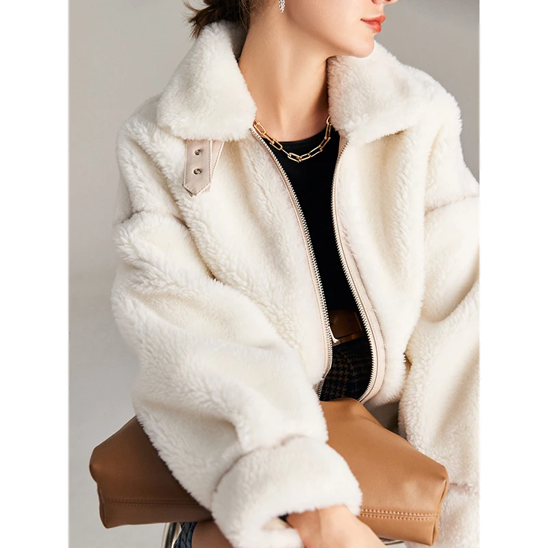 

Shearling Jacket Women Winter Clothes Thick Warm Fur Wide-waisted Zipper THICK Jackets for Women Winter WHITE Warm