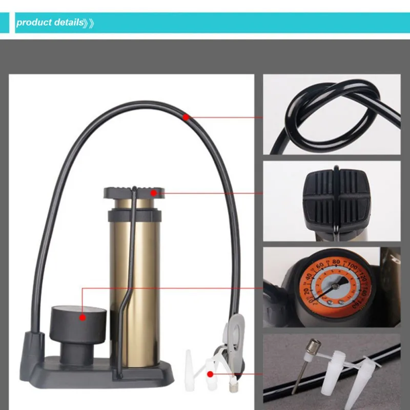 Bicycle Pump 160PSI Instrument Pedal Portable Floor Air Inflator External Hose Repair Tool For Presta Schrader PMP014