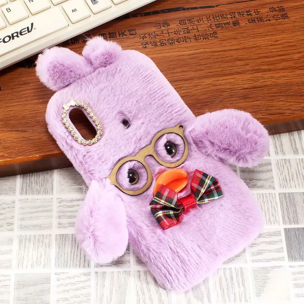 Purple Мягкий силиконовый кроличий мех чехол для Oneplus 7 Pro чехлы со стразами Oneplus 7 6 6T 5 5T Dr glass Duck Cover теплый плюш простой чехол - Цвет: Purple