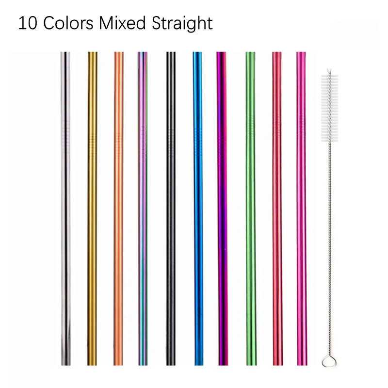 Vibrant Reusable Stainless Steel Straws with Cleaning Brush - Eco-Friendly Drinkware Set
