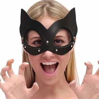 

Anime Cosplay Cat Women Half Face Mask Leather Fetish Cosplay Accessories Mask with Cat Ear Halloween Costume for Disguise Woman
