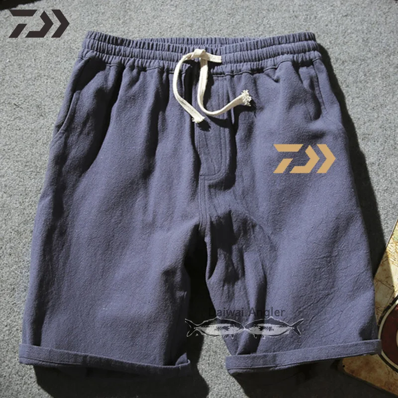 Daiwa брюки для рыбалки Мужская однотонная хлопковая дышащая уличная летняя одежда для рыбалки льняные трикотажные брюки с завязками M-5XL