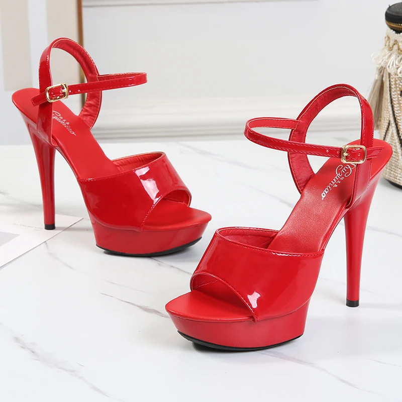 Модельные босоножки на высоком каблуке с артефактом для прогулок; Thin-heeled15-13cm пикантные черные летние туфли на платформе и высоком каблуке