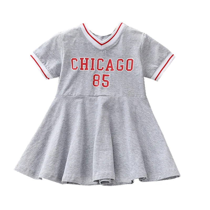 ZSIIBO/платье для девочек детская одежда детское платье для тенниса для девочек, с принтом букв, с короткими рукавами, с v-образным вырезом, спортивные детские