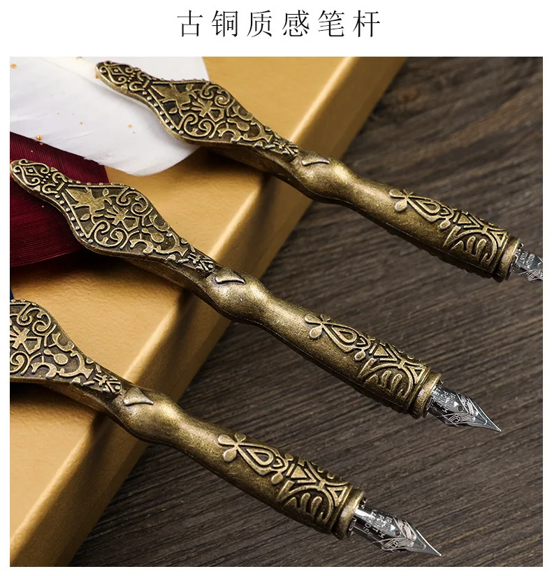1 セットのつけペン英語書道筆記 文房具セットのギフトボックス 万年筆 ヨーロッパスタイルのレトロな散水ゴールド羽ペン Stationery Set Aliexpress