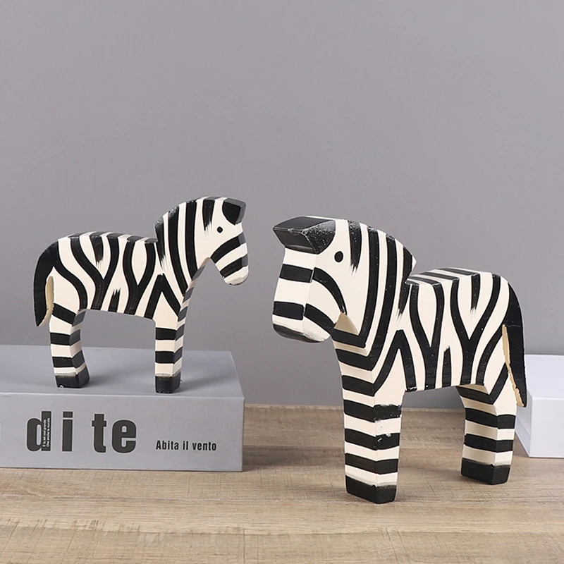 European Natural White Black Stripe Hand Painted Wooden Zebra Figurines Set Of 2 Pieces Home Shop Display Wood Zebra Statue Figurines Miniatures Aliexpress