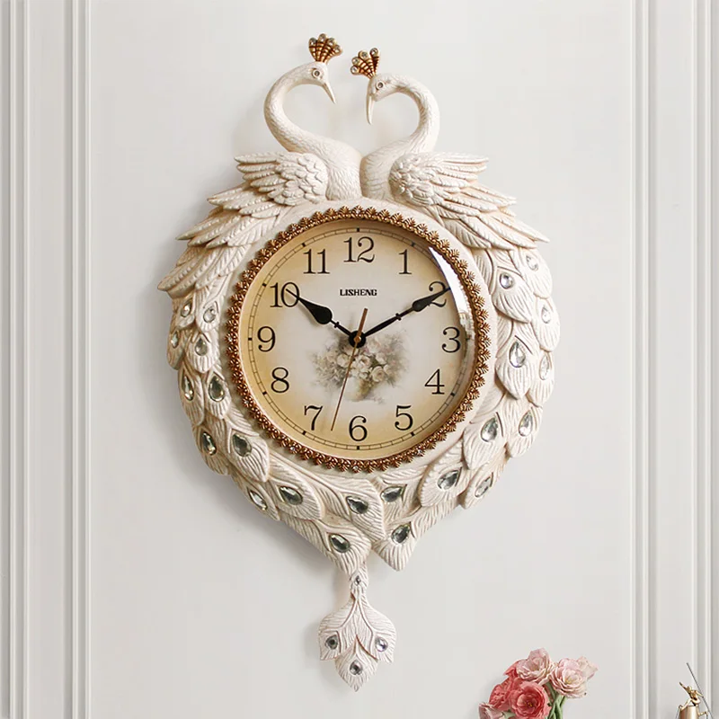 Peacock Large Silent Swing Wall Clock Atmosphere Pointer Quartz Pendulum Clock
