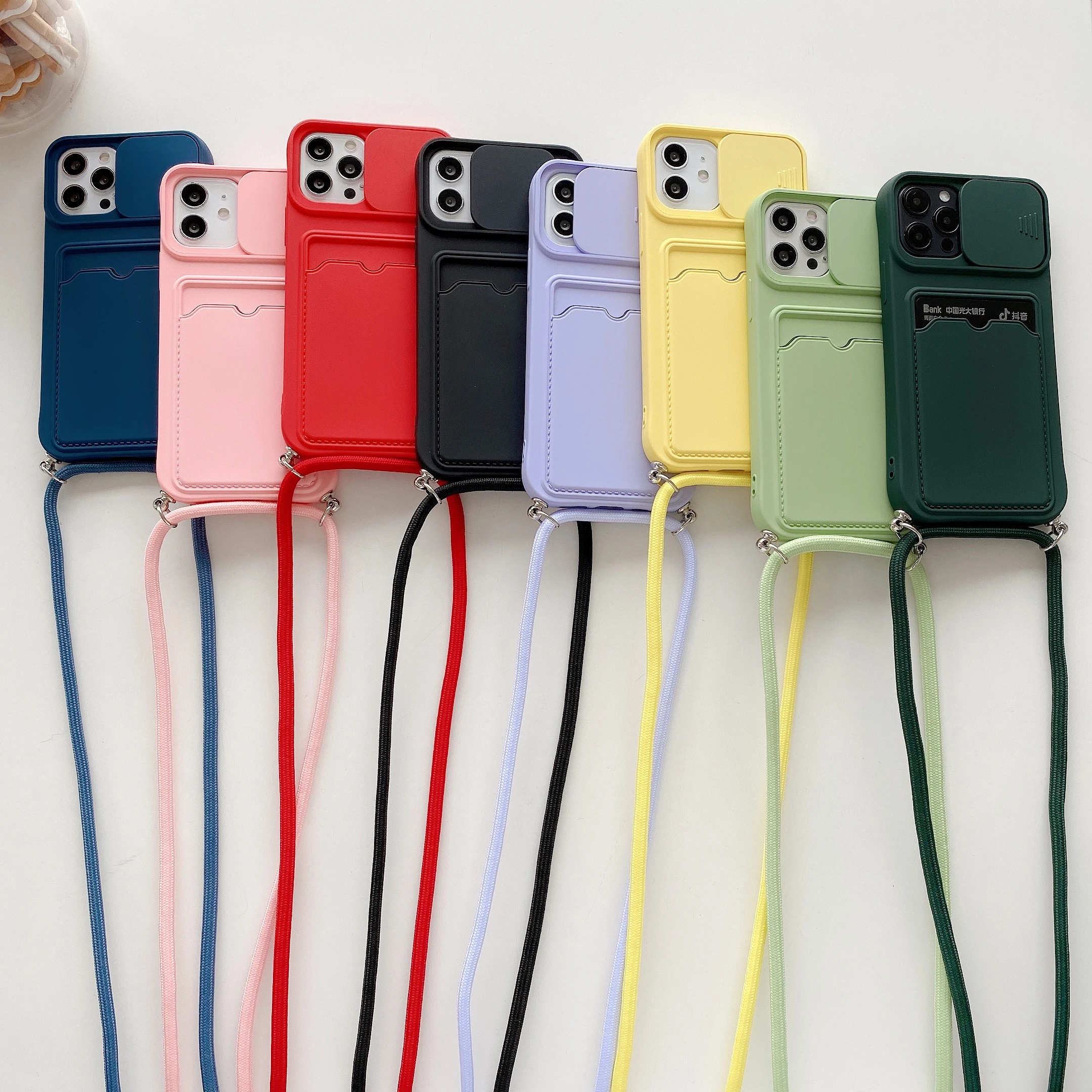 Necklace Strap Lanyard Cord Liquid Silicone Phone Case For iphone 13 12 MiNi 11 Pro X XR XS Max 6s 7 8 Plus Card package Cover iphone 13 pro phone case