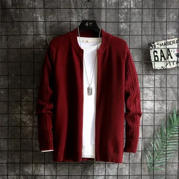 

2020 Men's Autumn Stand Collar Cardigan Sweater Teenagers Zipper Long Sleeves Solid Color Men's Casual Men's Sweaters