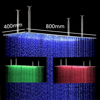 

Hydro Power Led Light Rain Shower Head Rectangular ceiling mounted showerhead Brushed SUS Rainfall Shower with arms