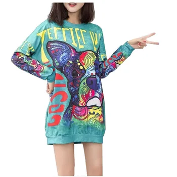 

10 Styles 2020 Spring Dress Women Letter Animal Pattern Print Sweatshirt Red Long Sleeve Sweatshirt Women Dress QM001