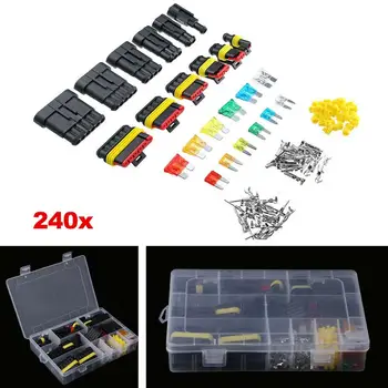 

240Pcs 1-6 Pin Car Electrical Wire Connector Plug Terminal+Mini Blade Fuses Kit
