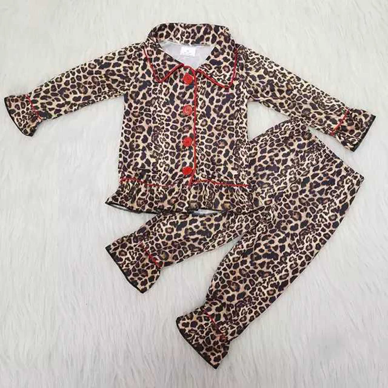 autumn winter toddler clothing children clothes baby girl turn-down collar leopard pattern style long sleeve pajamas suit set