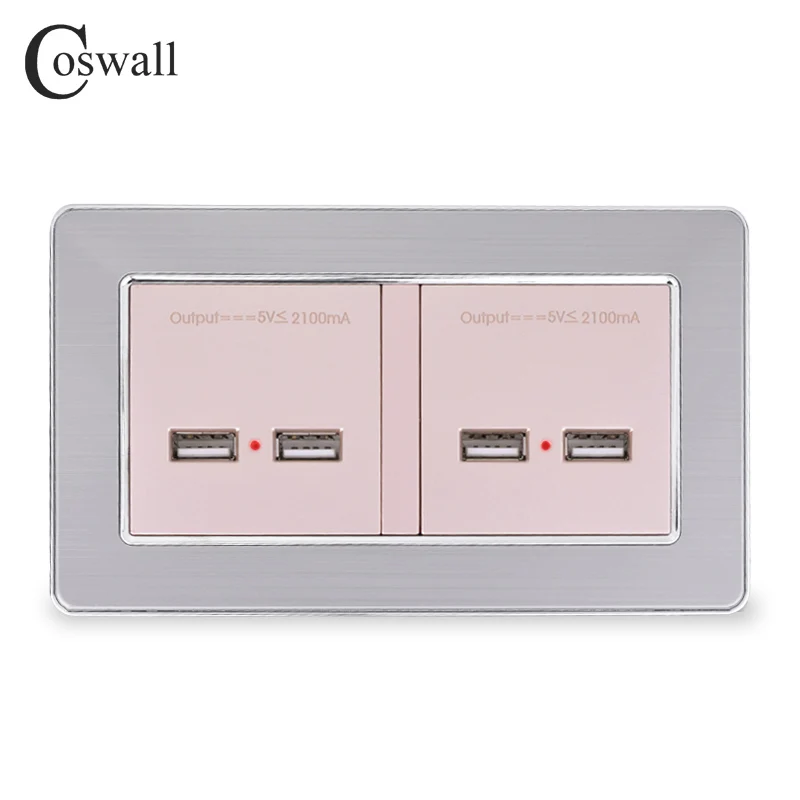 COSWALL настенная розетка 4 USB умный индукционный порт быстрой зарядки для мобильного светодиодный индикатор панель из нержавеющей стали