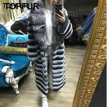 

TOPFUR Natural Fur Jacket Women 2018 Luxury Thick Warm Fur Coat Luxury Winter Rex Rabbit Fur Coat With Silver Fox Fur Collar