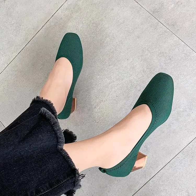 

Square Head Shoes 2018 Autumn New Style Korean-style Versatile Red Textile Cloth Soft Surface Grandma Shoes Women's Chunky High