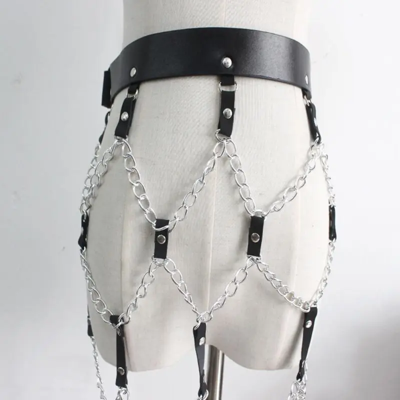 2019 Женская Панк Сексуальная искусственная кожа Пояс Отрегулированная юбка жгут с металлическими цепочками