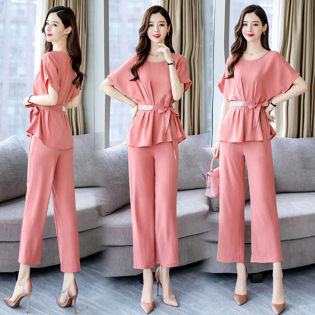 

Spring Cute Street Fashion Set/Suit Skirt 2019 Summer Two-Piece Set Elegant Fresh Greenish Blue