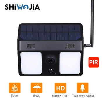 

SHIWOJIA Solar Powered Battery Security Camera Wifi IP67 Waterproof PIR 1080P Video Surveillance Led Solar Garden Light Patio