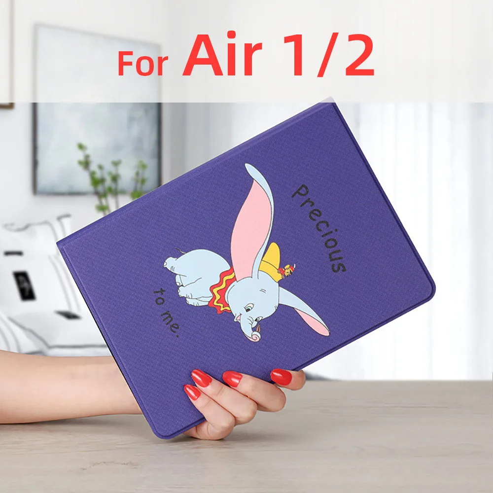Cartoon Elephant Case For iPad 2 3 4 Air 1 New A1893 A1822 A1954 Protective Cover Auto Sleep Leather Thin Soft Shell - Цвет: Purple Air 1 2