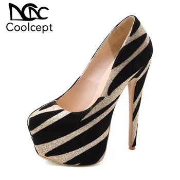 

CoolCept Sexy Platform Pattern Leather Women Pumps Fashion Thin Heel Club Dance Shoes Women Slip On Party Footwear Size 33-43