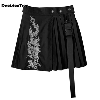 

2020 women plaid high waist skirts sweet girl Slit jk mini skirts chic lady streetwear skirt jupe femme dragon embroidery skirt