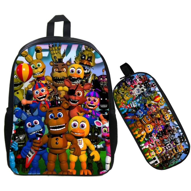 Модные школьные рюкзаки Five Nights At Freddy, 16 дюймов, сумка Mochila для мальчиков и девочек, детский рюкзак с пеналом, комплект из 2 предметов - Цвет: 19