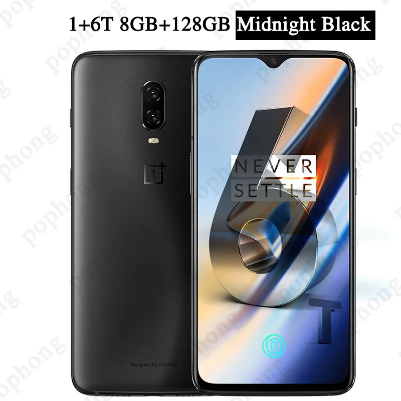 Мобильный телефон Oneplus 6T 8GB 128 GB, Snapdragon 845, Android 9,0, мобильный телефон AMOLED UD под экраном, отпечаток пальца, NFC, 20MP+ 16MP - Цвет: 8G 128G Midnight bla
