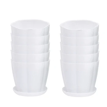 

NEW-25 Pack 3.54Inch White Plastic Flower Plant Pots Seedlings Nursery Pot Planter with Saucer Pallet