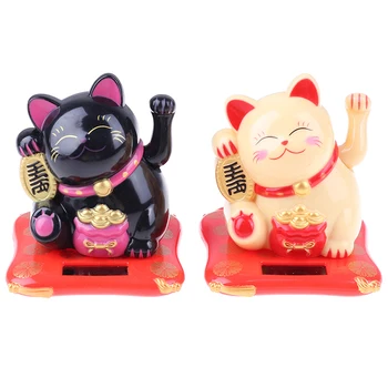 

Fashion Black/White Solar Powered Maneki Neko Welcoming Fortune Cat Lucky For Home Car Hotel Restaurant Decoration Craft