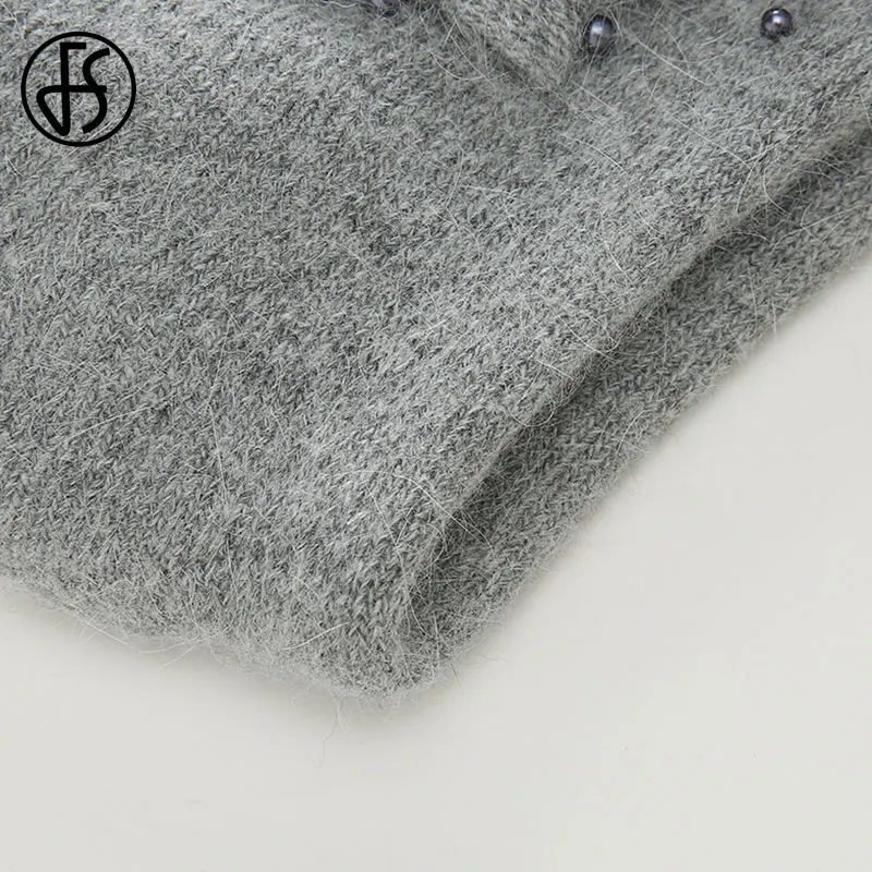 FS Winter Hats For Women Beanie Rabbit Fur 2023 Warm Knitted Hat Flower Double Layers Warm Beret Snow Caps Gorros Femme 5