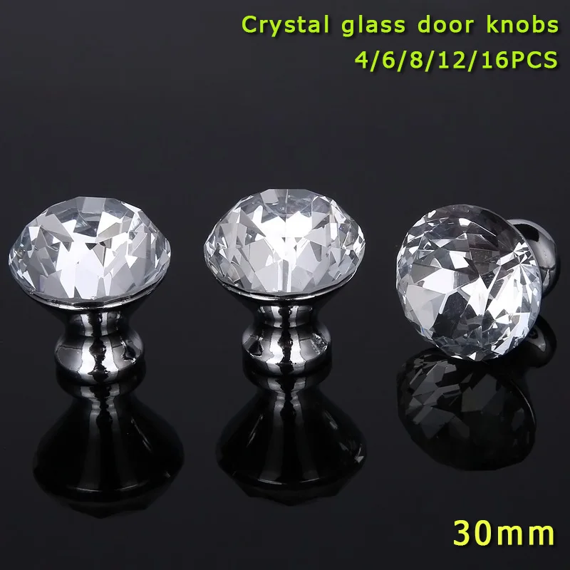 

HOT 4/6/8/12/16 Pcs/Set Furniture Handle With Screw Clear Crystal Glass Door Knobs For Drawer Cupboard Cabinet Wardrobe LSF