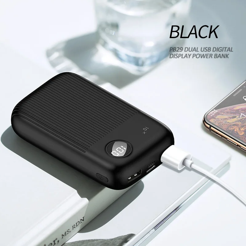 USAMS power Bank 10000 мАч светодиодный цифровой двойной USB 2.1A Быстрая Зарядка power bank портативный внешний аккумулятор для iPhone samsung Xiaomi - Цвет: Black