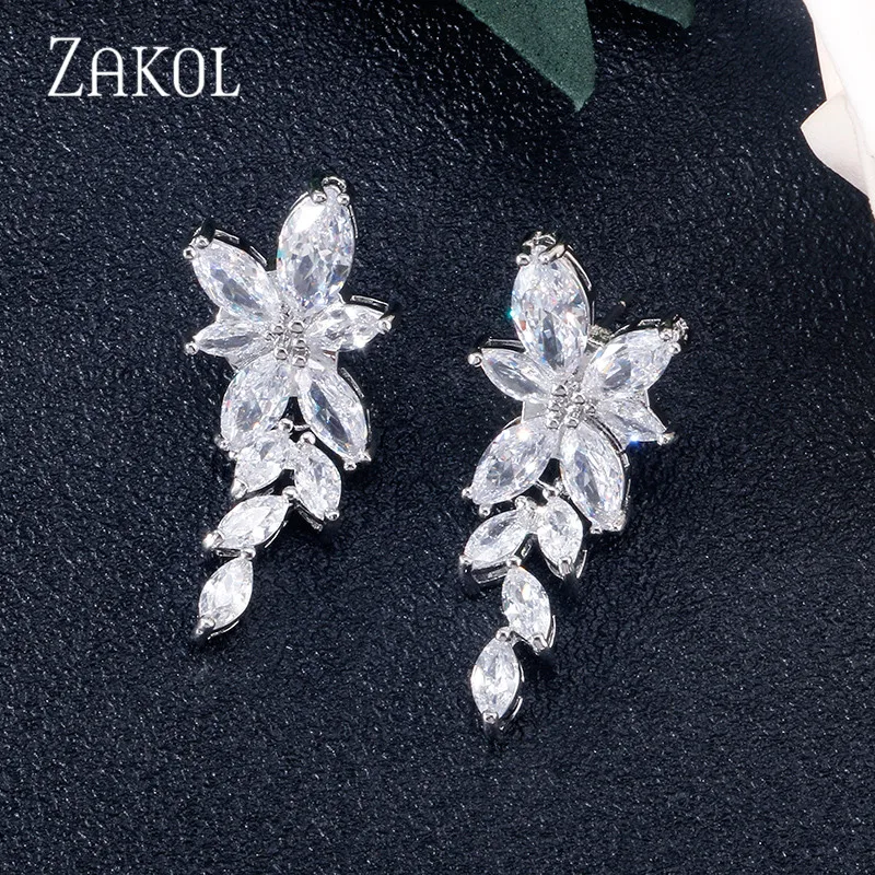 White 7 ZAKOL, модные, листовой циркон, висячие серьги для женщин, белое золото, цвет кристалл, свадебные серьги, свадебные ювелирные изделия, подарок brinco FSEP167A - Окраска металла: White 7