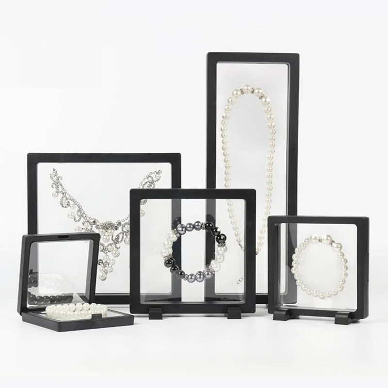 Holder 4 Pcs 3D Floating Jewelry Display Frame Stand Necklace Display Box 