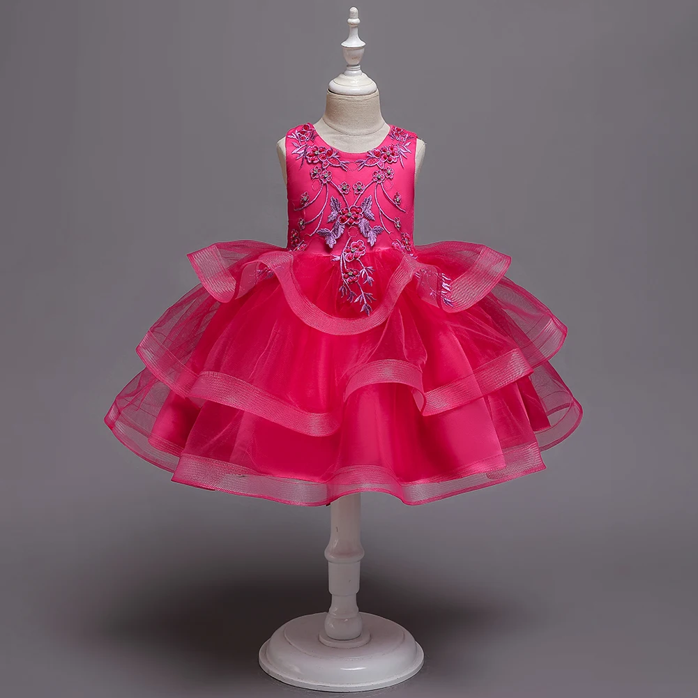 Новое платье для девочек детское платье без рукавов для девочек платье принцессы платье с бусинами детское свадебное платье для девочек - Цвет: rose