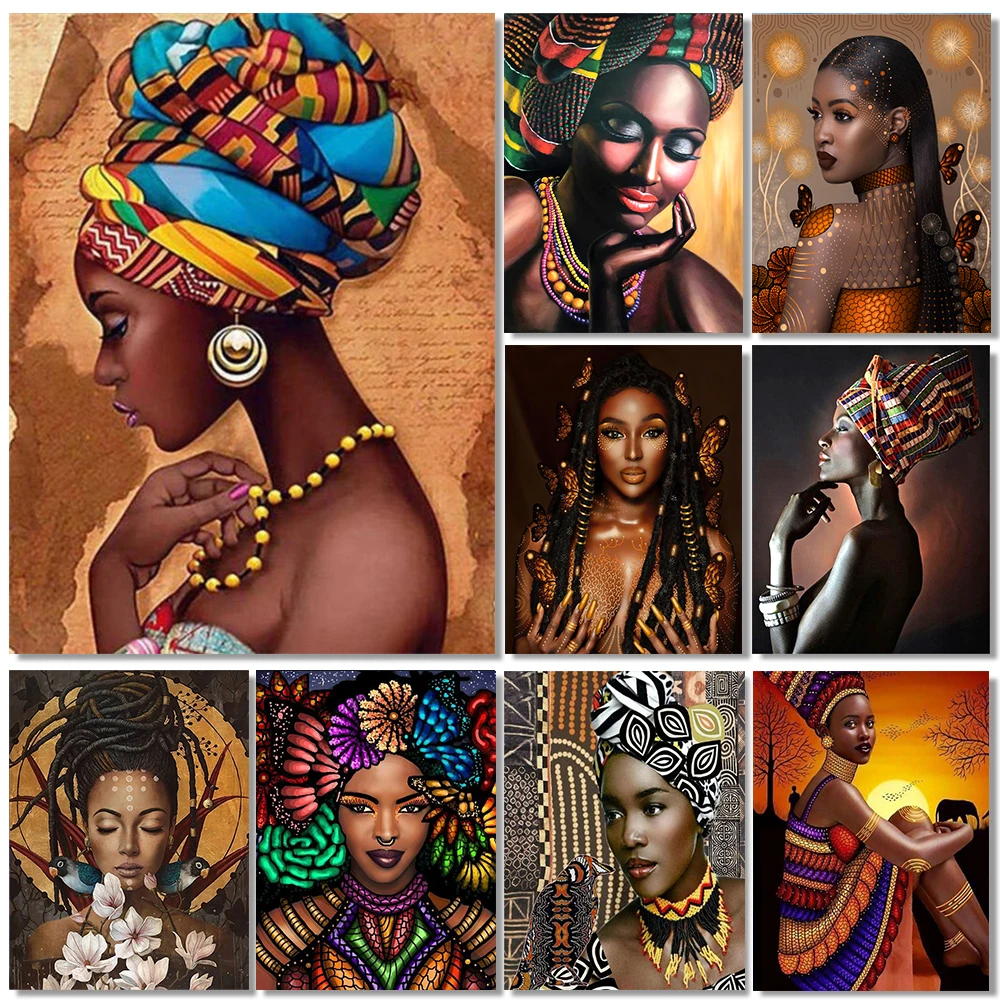 5D Full Diamond Painting African Woman Rhinestones Diamond Embroidery Cross Stitch Portrait Mosaic Decortion