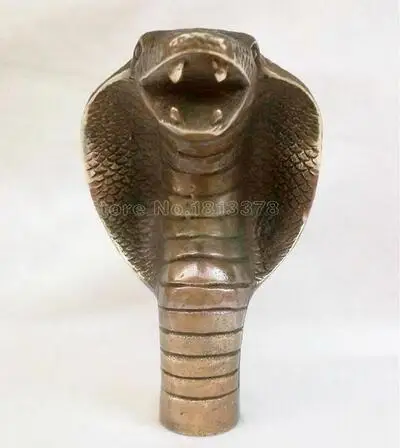 Copper Statue Chinese Old Bronze Hand Carved Cobra Statue Cane Walking Stick Head fast