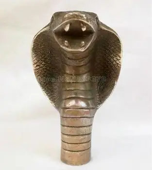 

Copper Statue Chinese Old Bronze Hand Carved Cobra Statue Cane Walking Stick Head fast