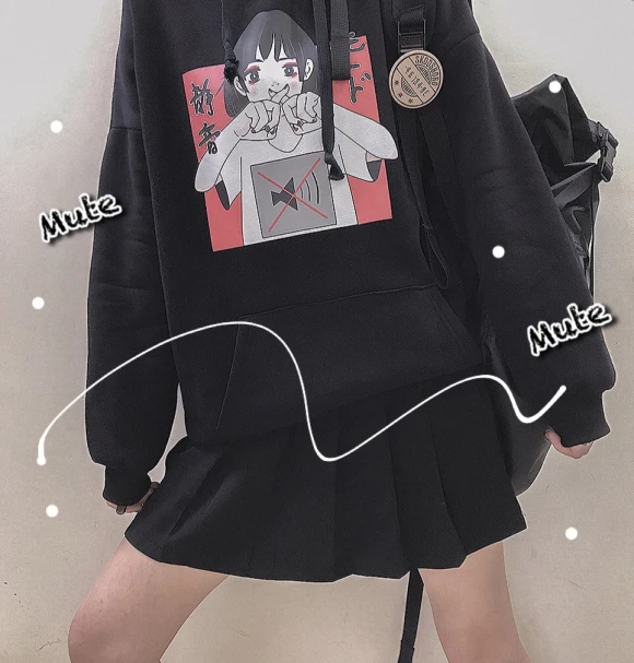 Аниме принт толстовка женская Kawaii Толстовка Harajuku одежда пуловер с капюшоном корейского размера плюс тонкая Повседневная Уличная одежда Топ V562