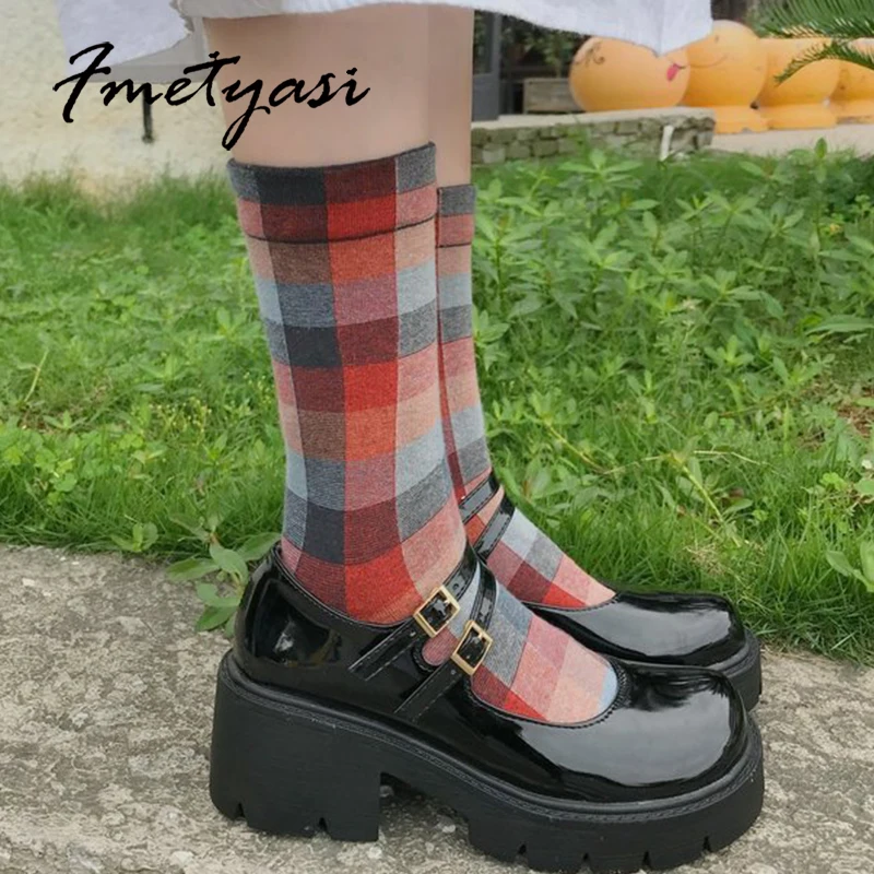 

Mary Janes Lolita Women Shoes Fashion Patent Leather Platform JK Uniform Heels Comfortable College Style Girl Student Pumps