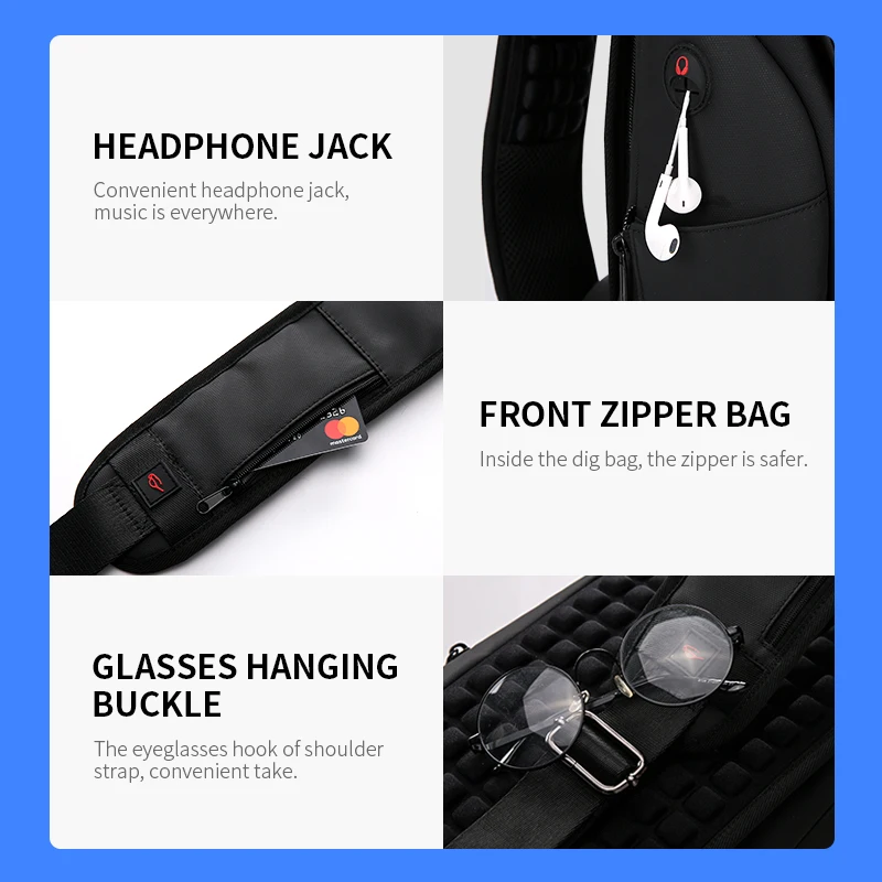 Rowe Multi-Function Anti-Theft Messenger Bag Men's Chest Bag USB Charging Waterproof Short Trip Crossbody Shoulder Bag