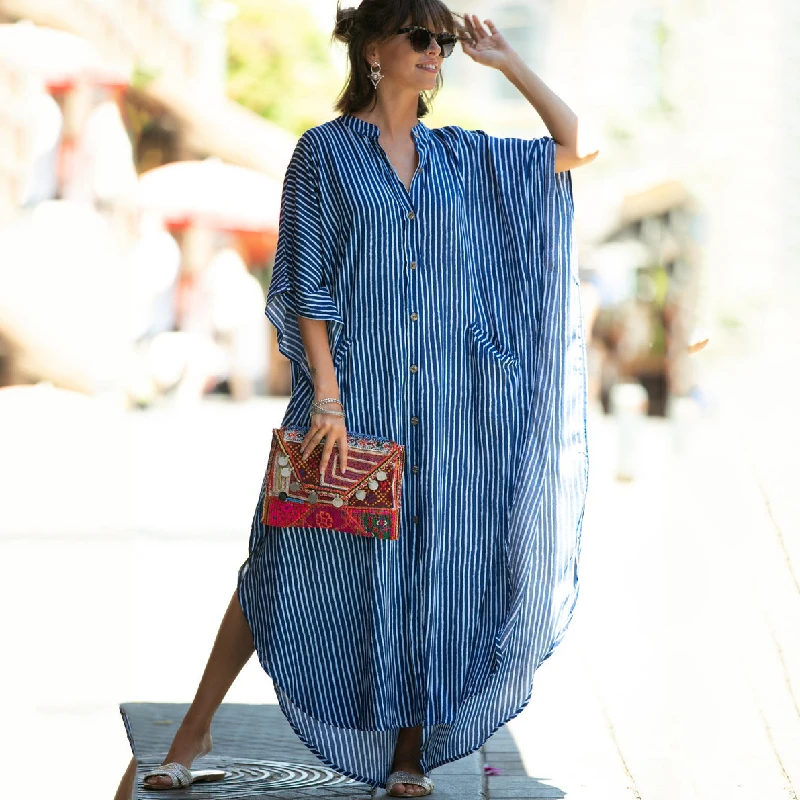 Bikini Cover-Ups Tunic Swim-Suit Beach-Dress Sexy Summer Women Elegant Blue Open Front