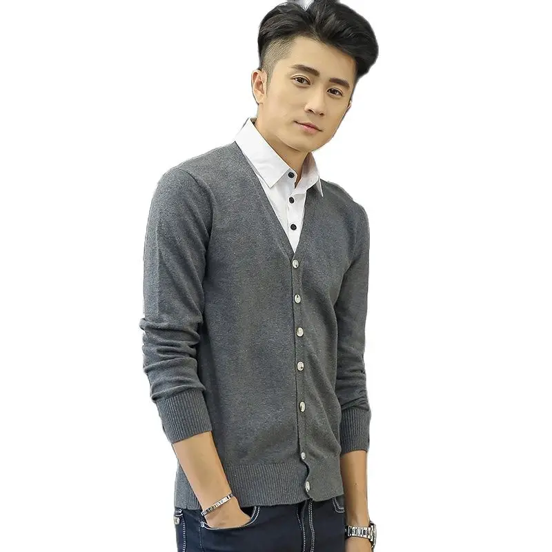 限定完売モデル 冬の韓国メンズセーターフェイク 2 ニットカーディガン長袖シャツの襟の下着 普及タイプ Ongoing Southloopmarket Com