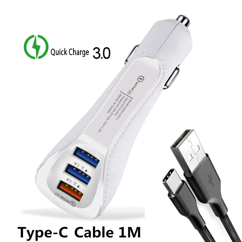 White Type C Cable QC Быстрая зарядка 3,0 быстрое зарядное устройство для телефона 3.1A двойной автомобильный адаптер зарядное устройство автомобильное зарядное устройство для мобильного телефона для Xiaomi huawei samsung iPhone - Тип штекера: White Type C Cable