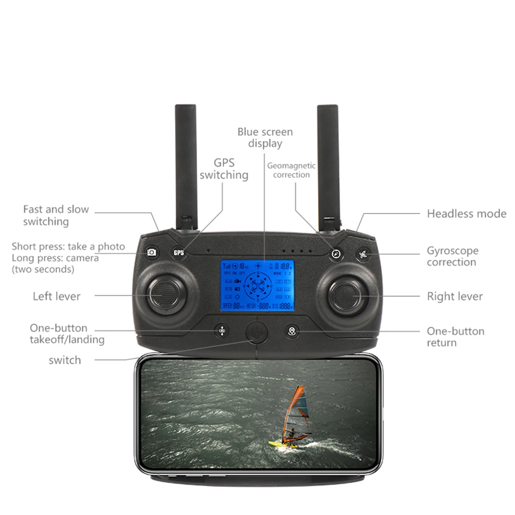 KY601G Aerial View Dual GPS Foldable Remote Control USB Charging ABS FPV Intelligent 4K HD LED Ligh