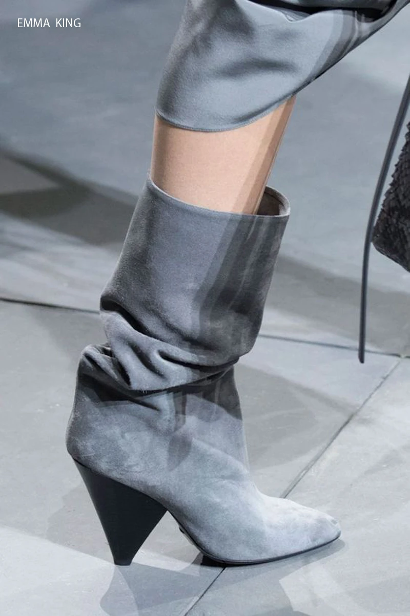 style 23 Emma king/botas mujer invierno/Бежевые Замшевые ботфорты на Высоком толстом каблуке с острым носком элегантная женская обувь Zapatos De Mujer - Цвет: style 23