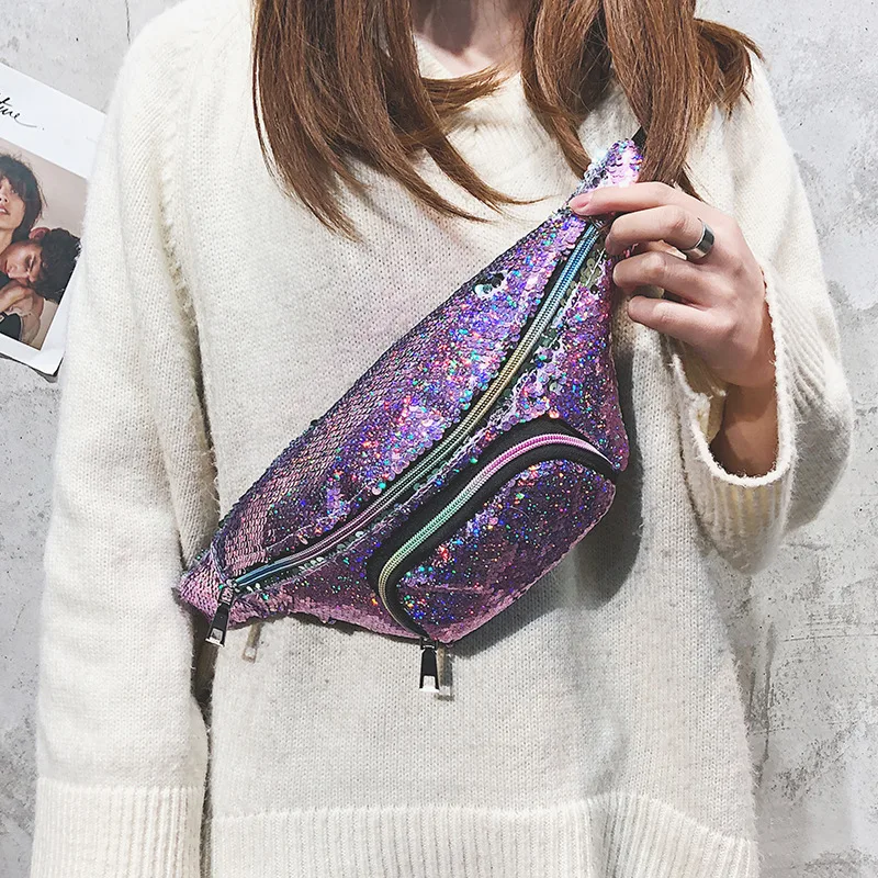 

Sports Waist Pack Men And Women 2019 New Style Sequin Wallet Multi-functional Shoulder Bag Large Capacity Mobile Phone Money Cas